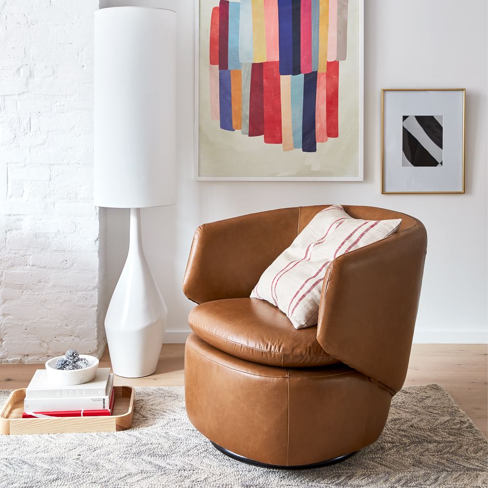 Buy online Crescent Leather Swivel Chair now West Elm UAE UAE