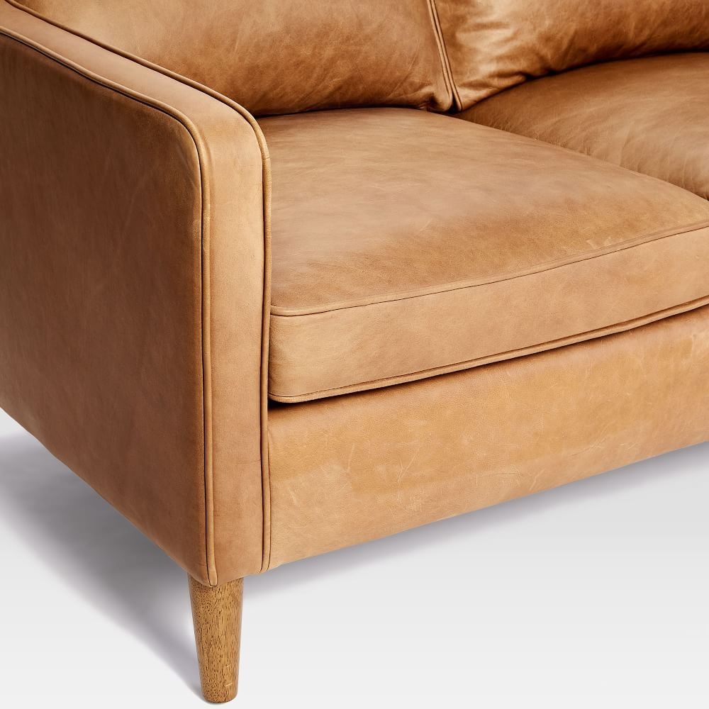 Leather sofa with shop ottoman