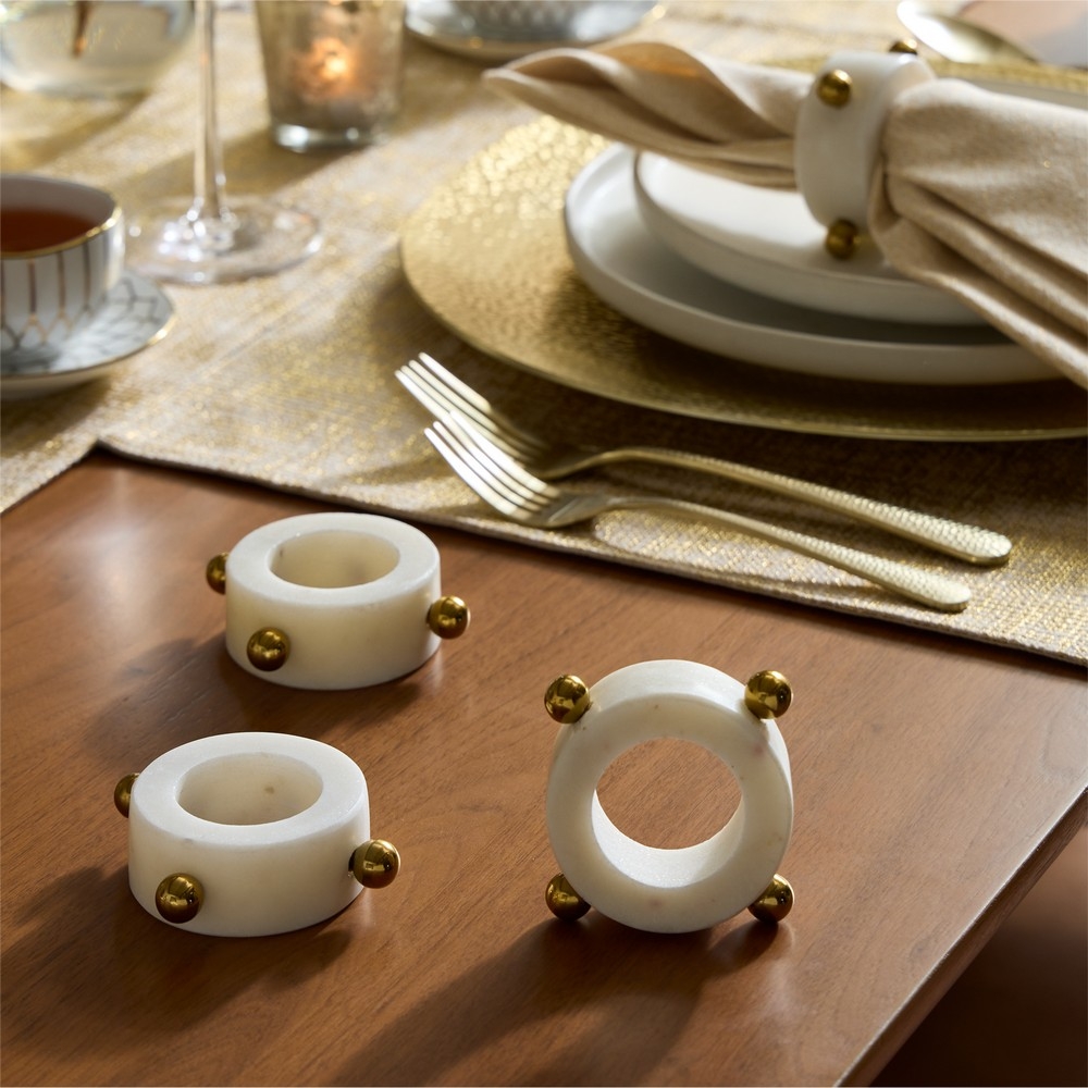 Marble Metal Napkin Ring Set of 4