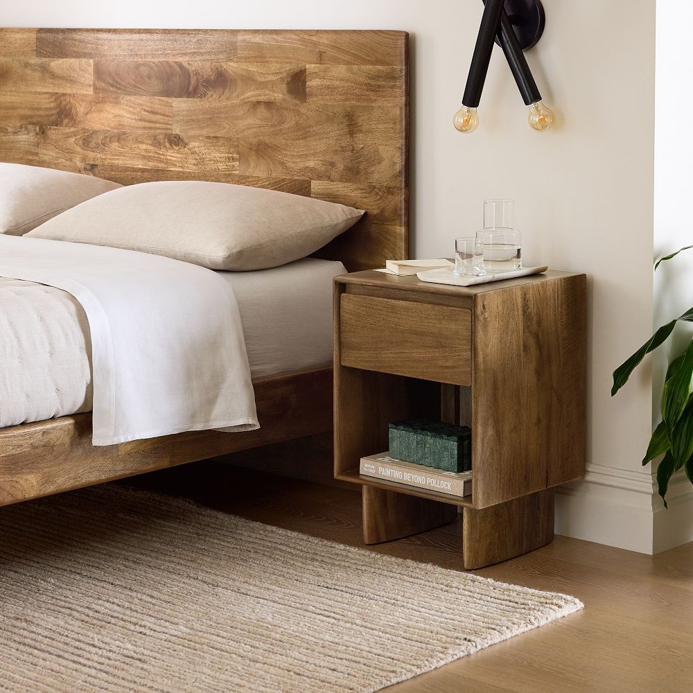 Queen bed outlet frame with nightstand
