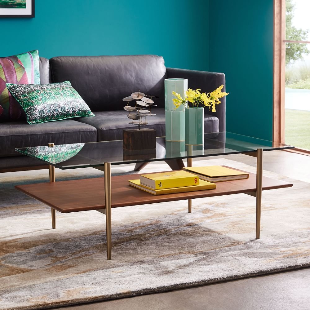 West elm glass store top coffee table