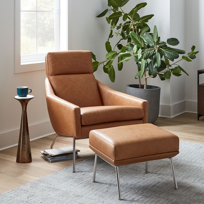 Buy online Austin Stationary Leather Ottoman now West Elm UAE UAE