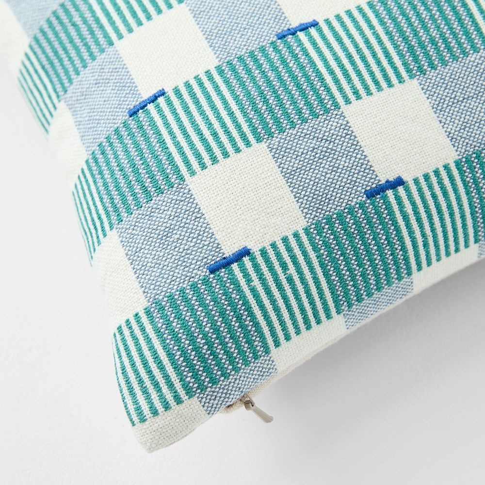 Teal check cushions on sale