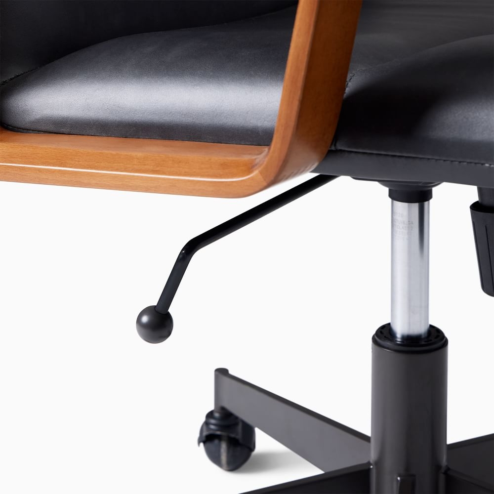 Black leather deals and wood chair