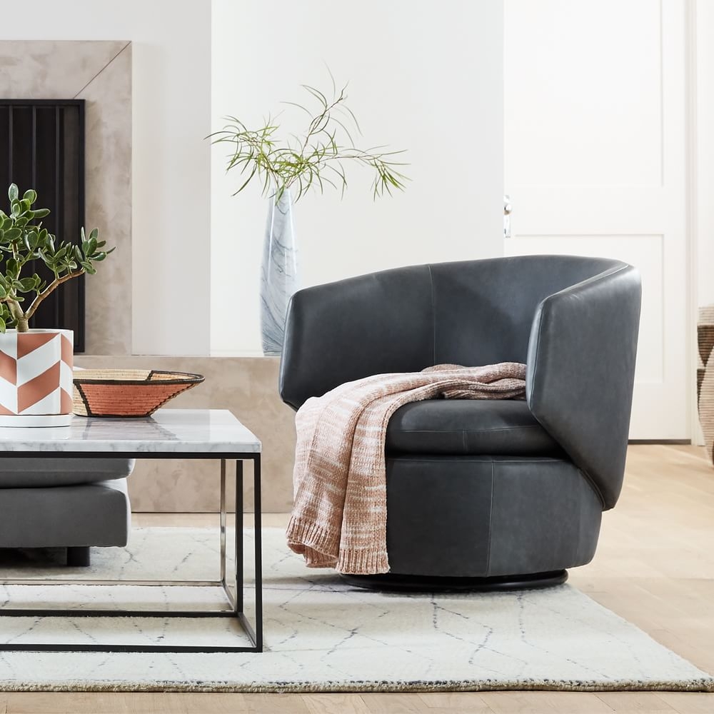 Leather barrel swivel hot sale chair