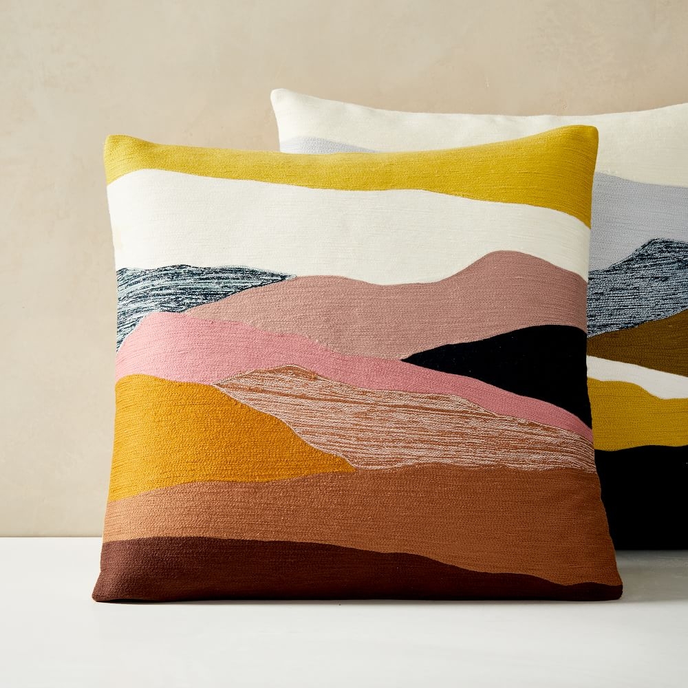 Crewel Landscape Pillow Cover