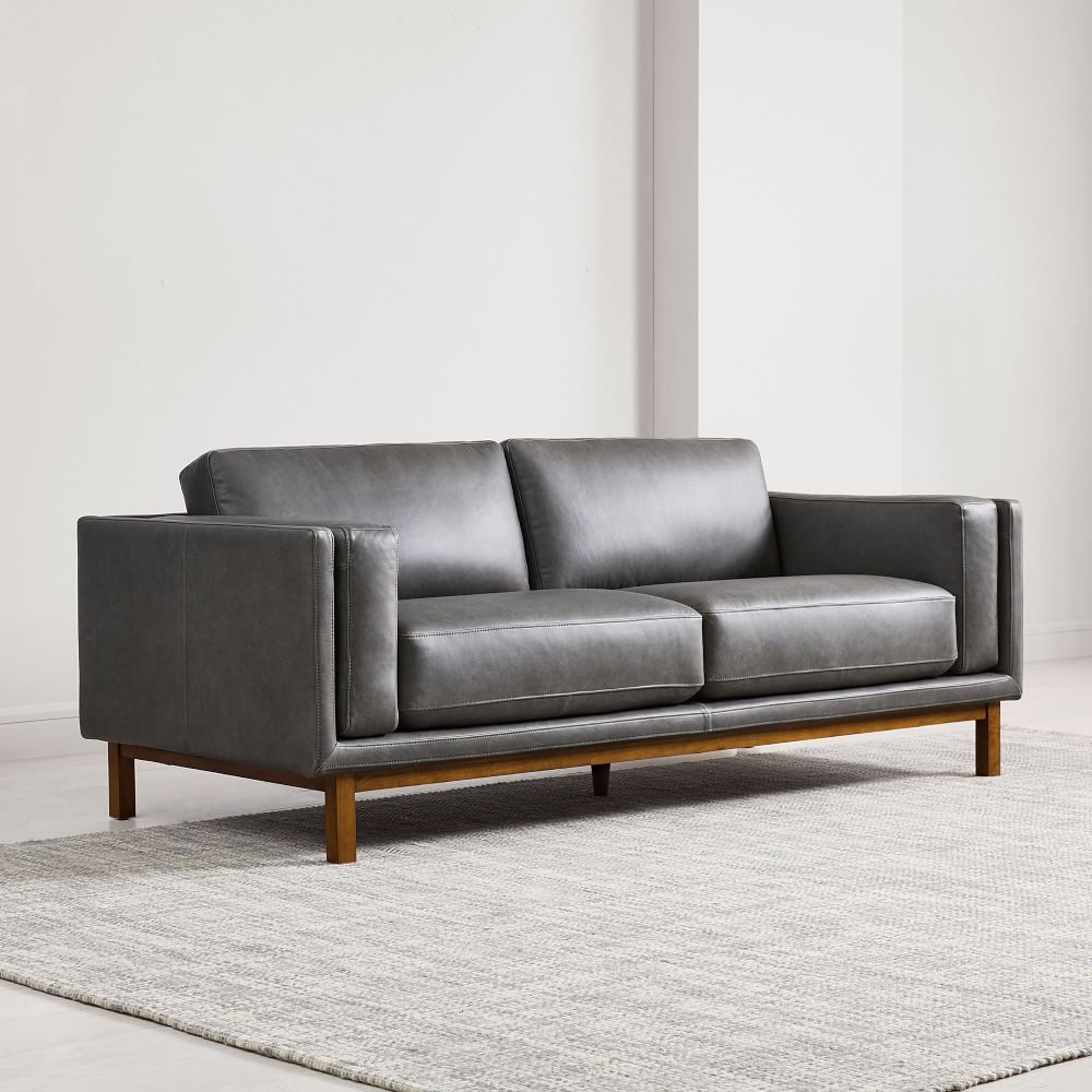Small grey top leather sofa