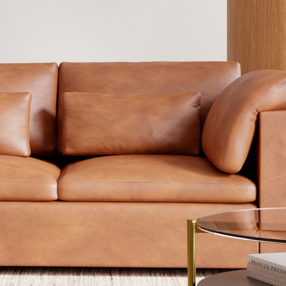 Tan leather deals sofa sectional