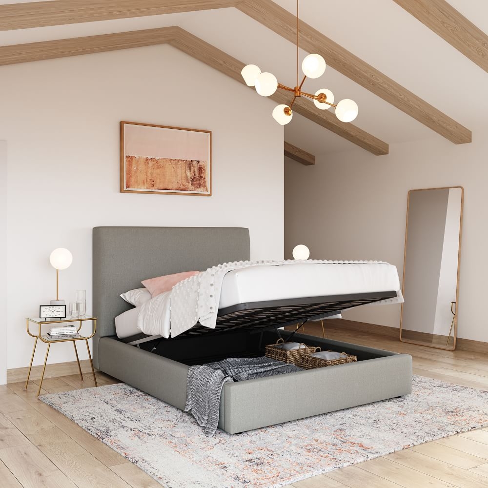 Platform bed outlet frame with storage