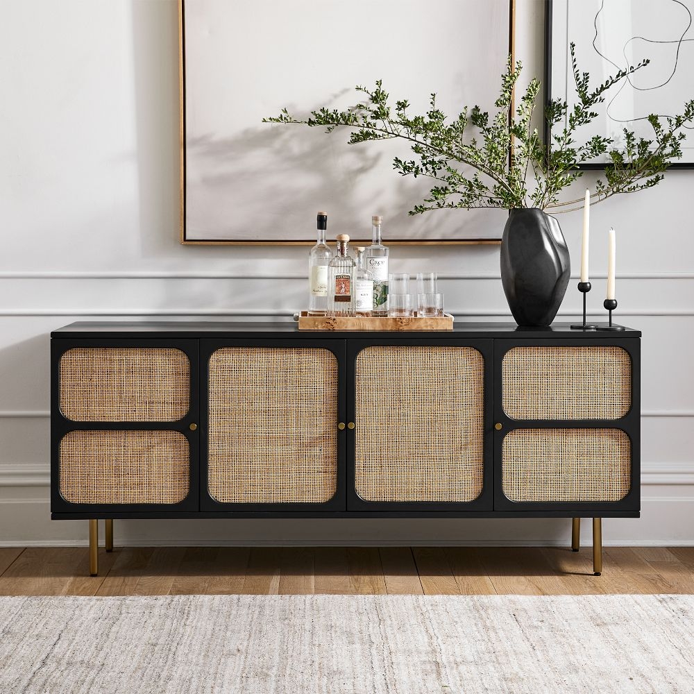 Black rattan shop media console