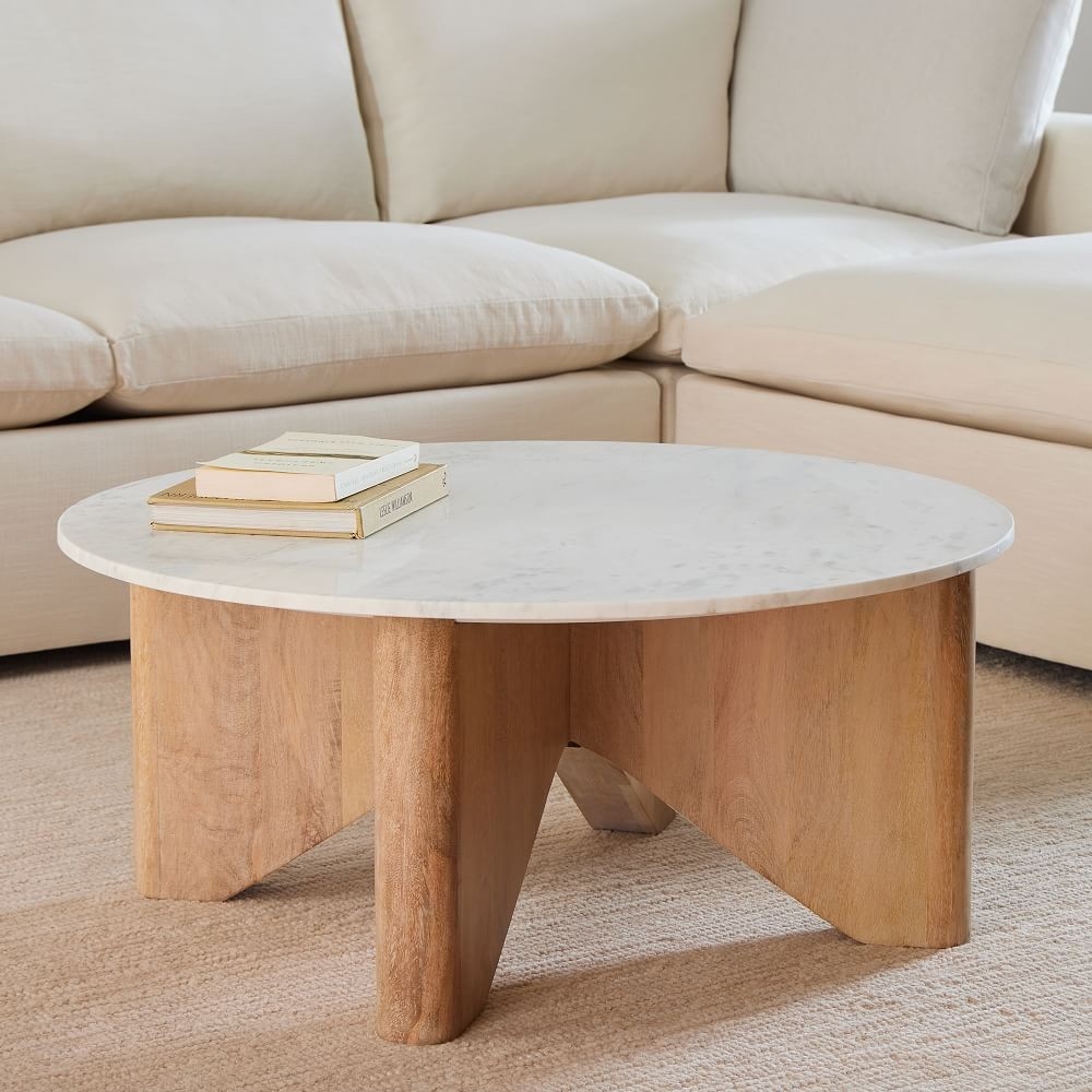 White and wood shop round coffee table