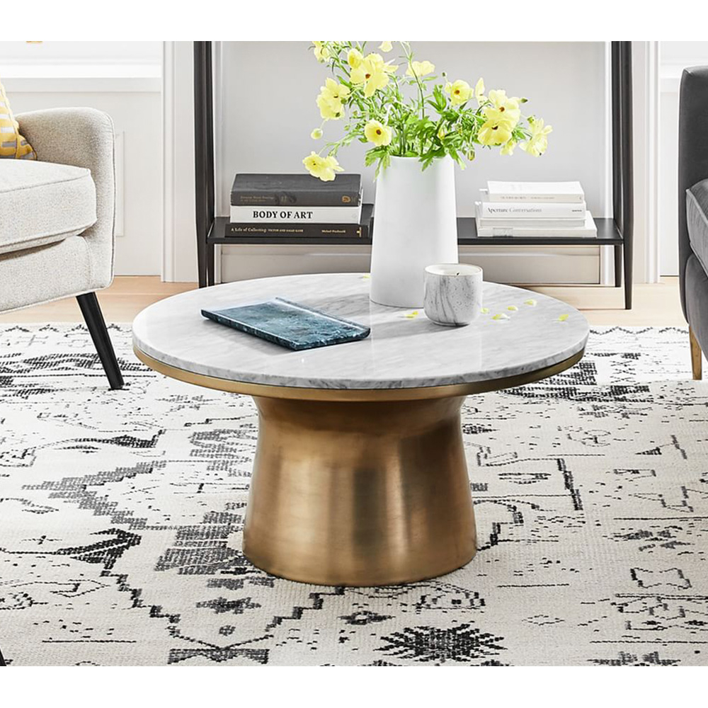 Marble Topped Pedestal Coffee Table Side Tables Set