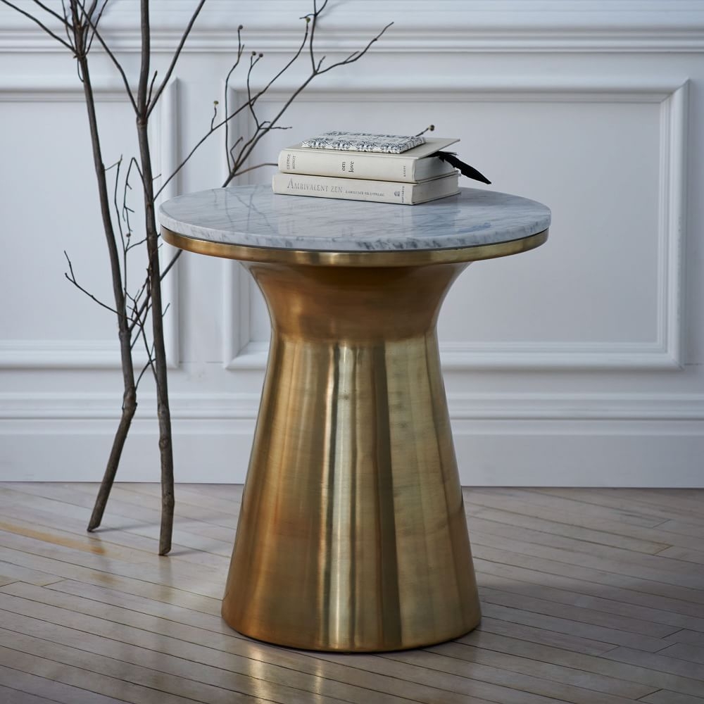 Marble Topped Pedestal Side Table White Marble Antique Brass