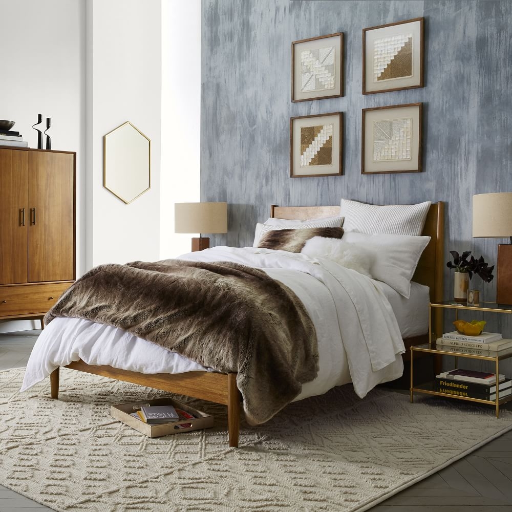 Queen bed store mid century modern