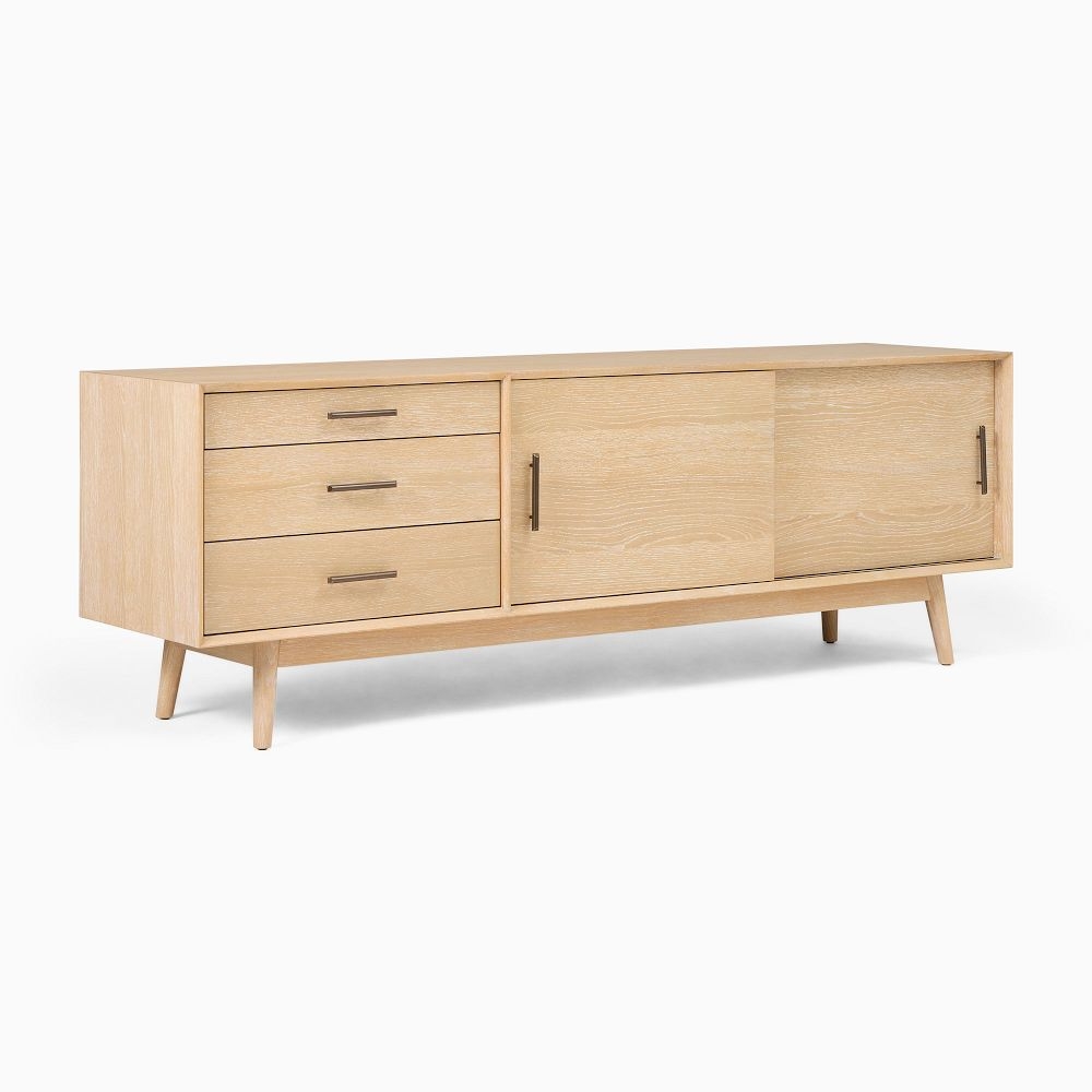 White mid century media outlet console