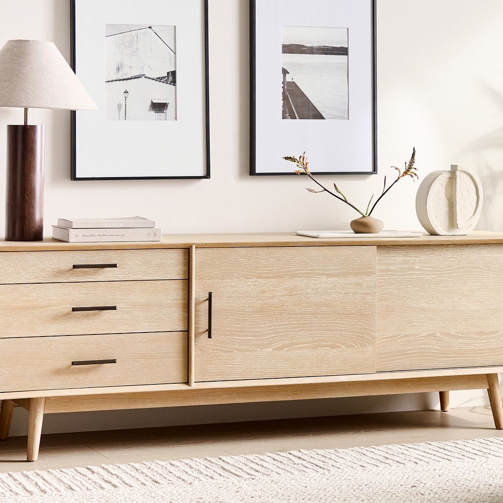 White mid century media console hotsell
