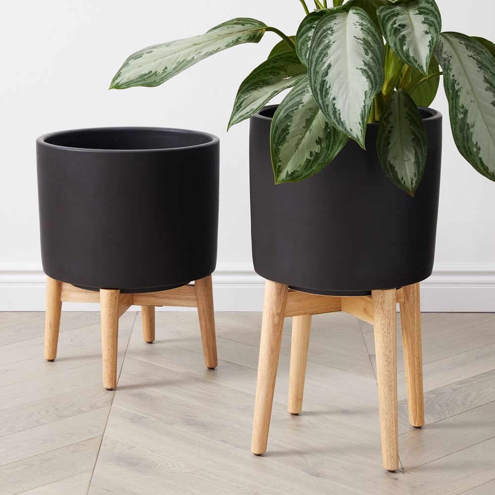 Buy online Mid Century Turned Wood Leg Planters Black now West