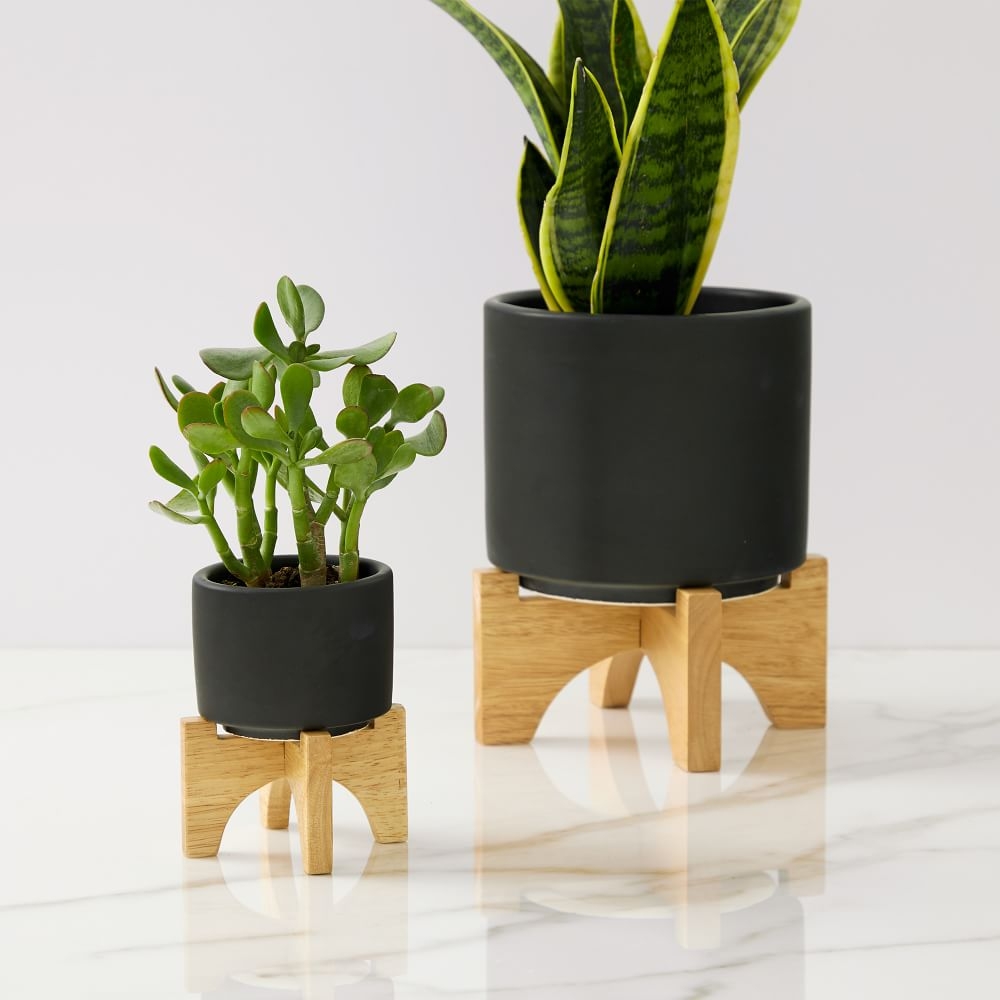 Mid Century Turned Wood Tabletop Planters Black