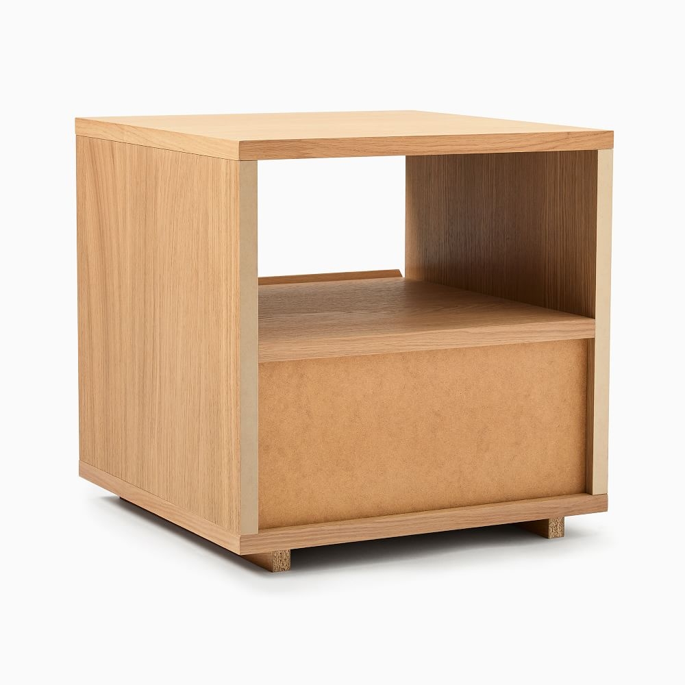 Wooden side table with shop storage