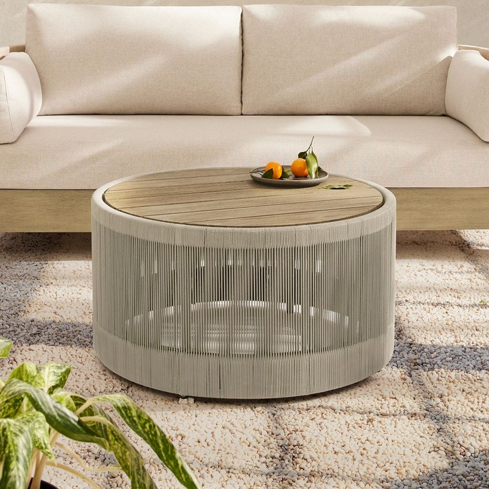 Round rattan coffee shop table with storage