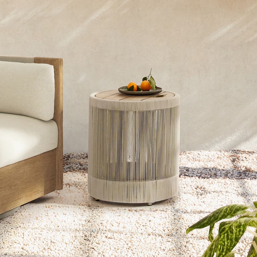 Round stone store side table