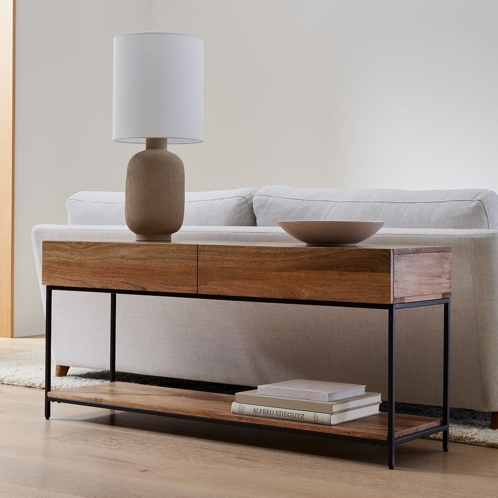 Industrial console sales table with drawers