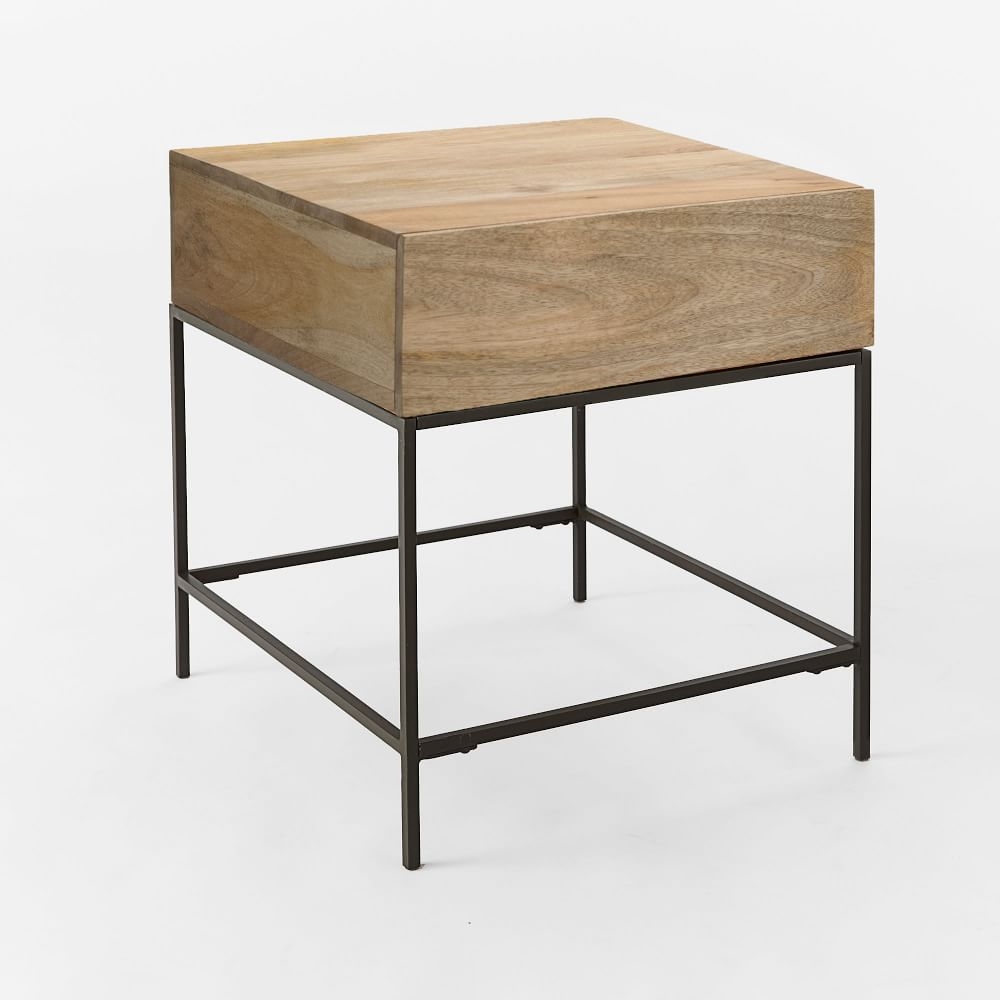 Industrial end table with clearance storage