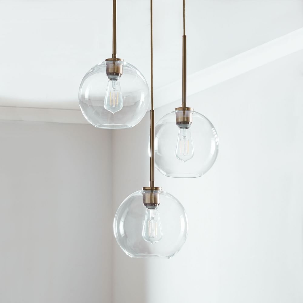 Sculptural Glass 3 Light Globe Chandelier Clear