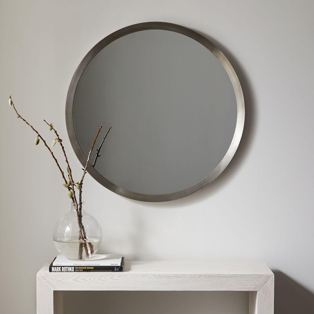 Large silver round shop mirror