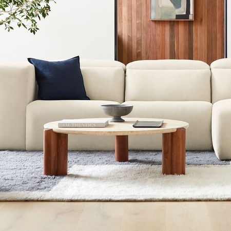 Stone and store wood coffee table