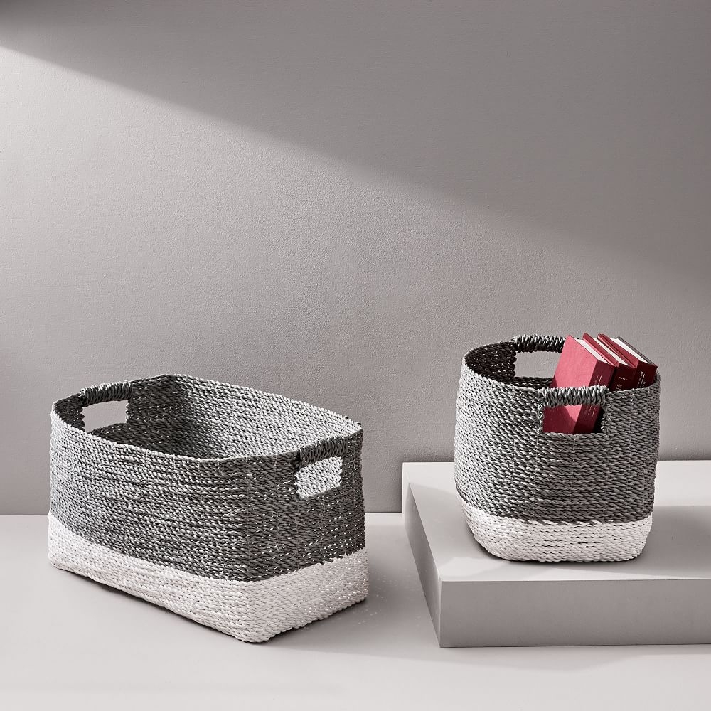 Gray woven sales storage baskets