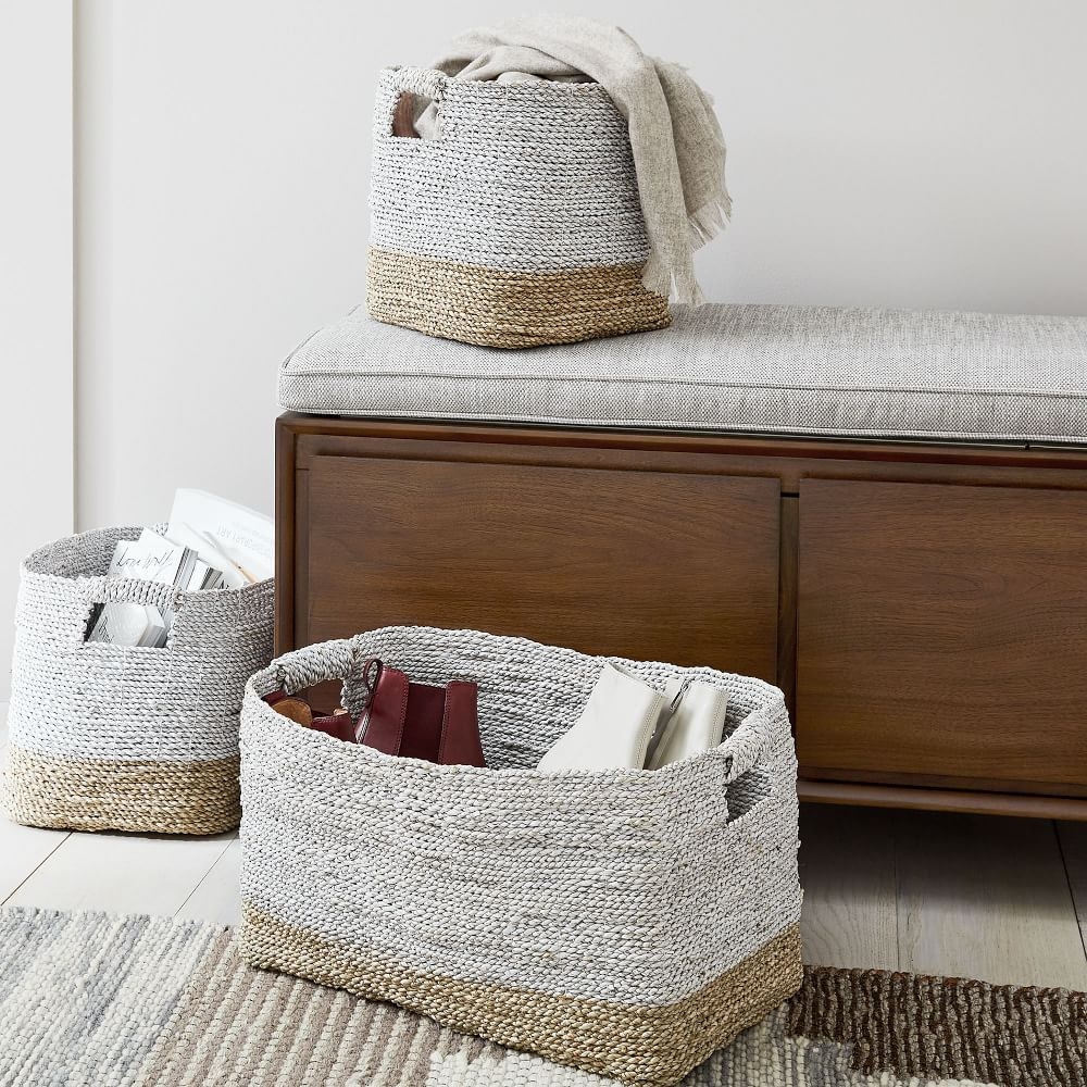 Wicker basket storage online with lid