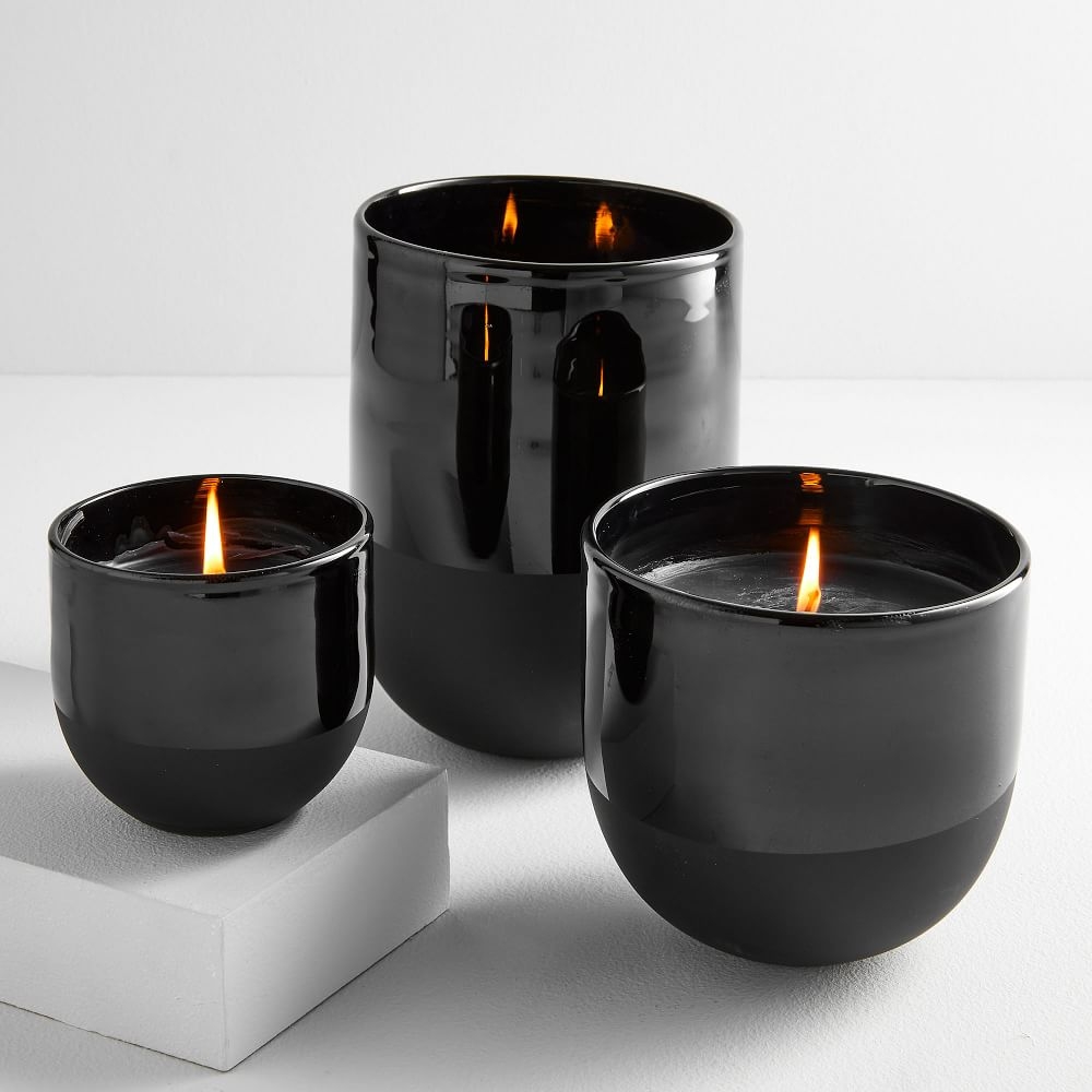 Buy online Two Toned Black Glass Candles Cedarwood Moss Lavandin