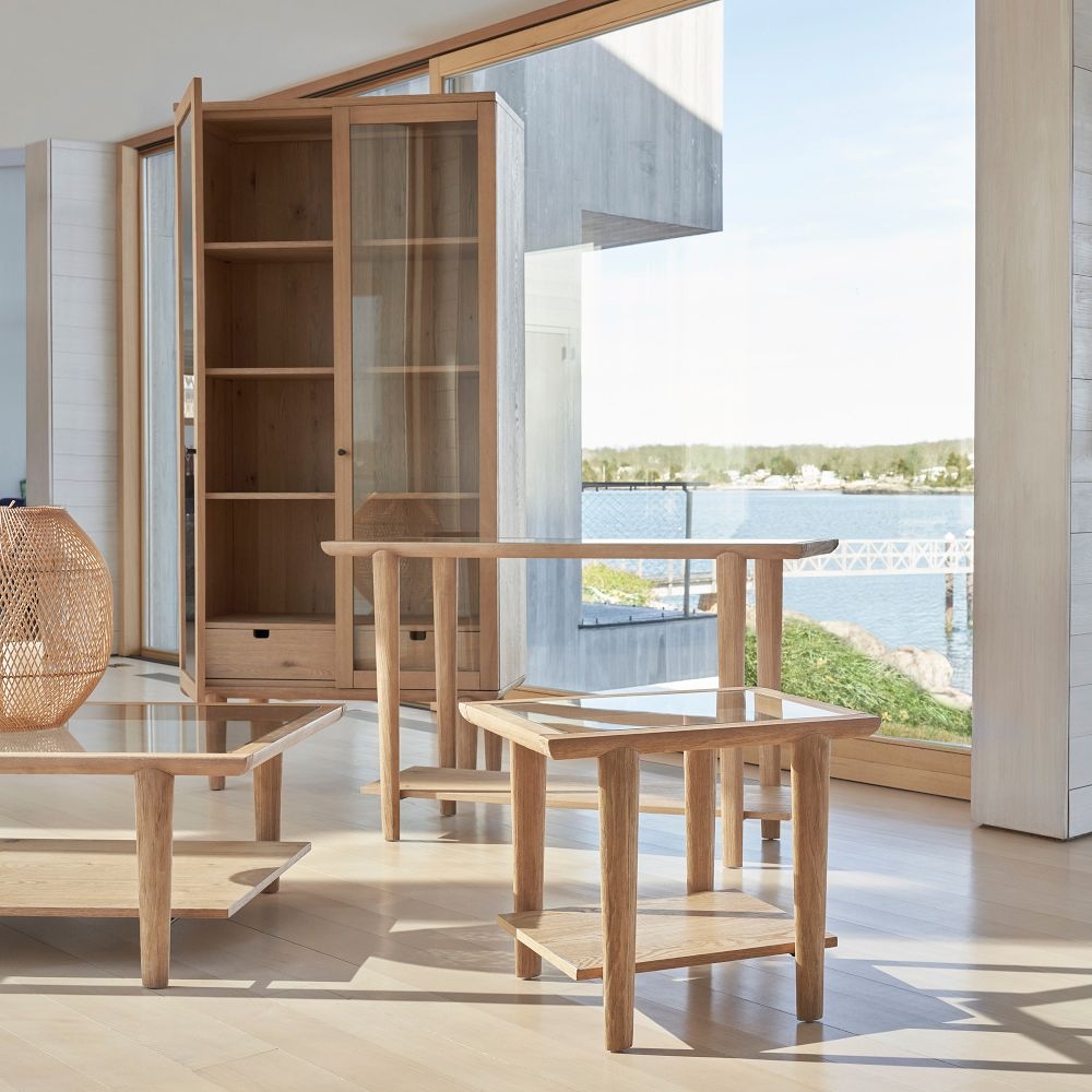 Oak glass shop side table