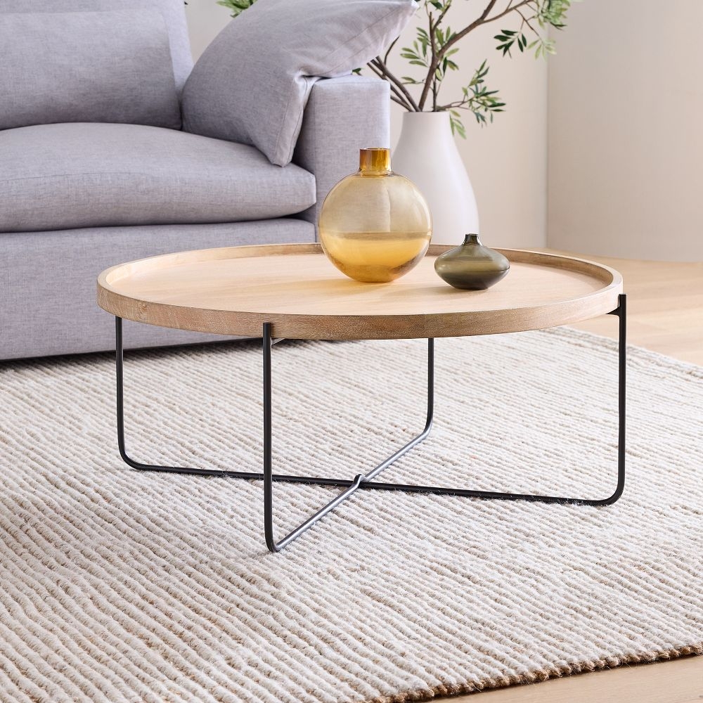 Round wood shop metal coffee table