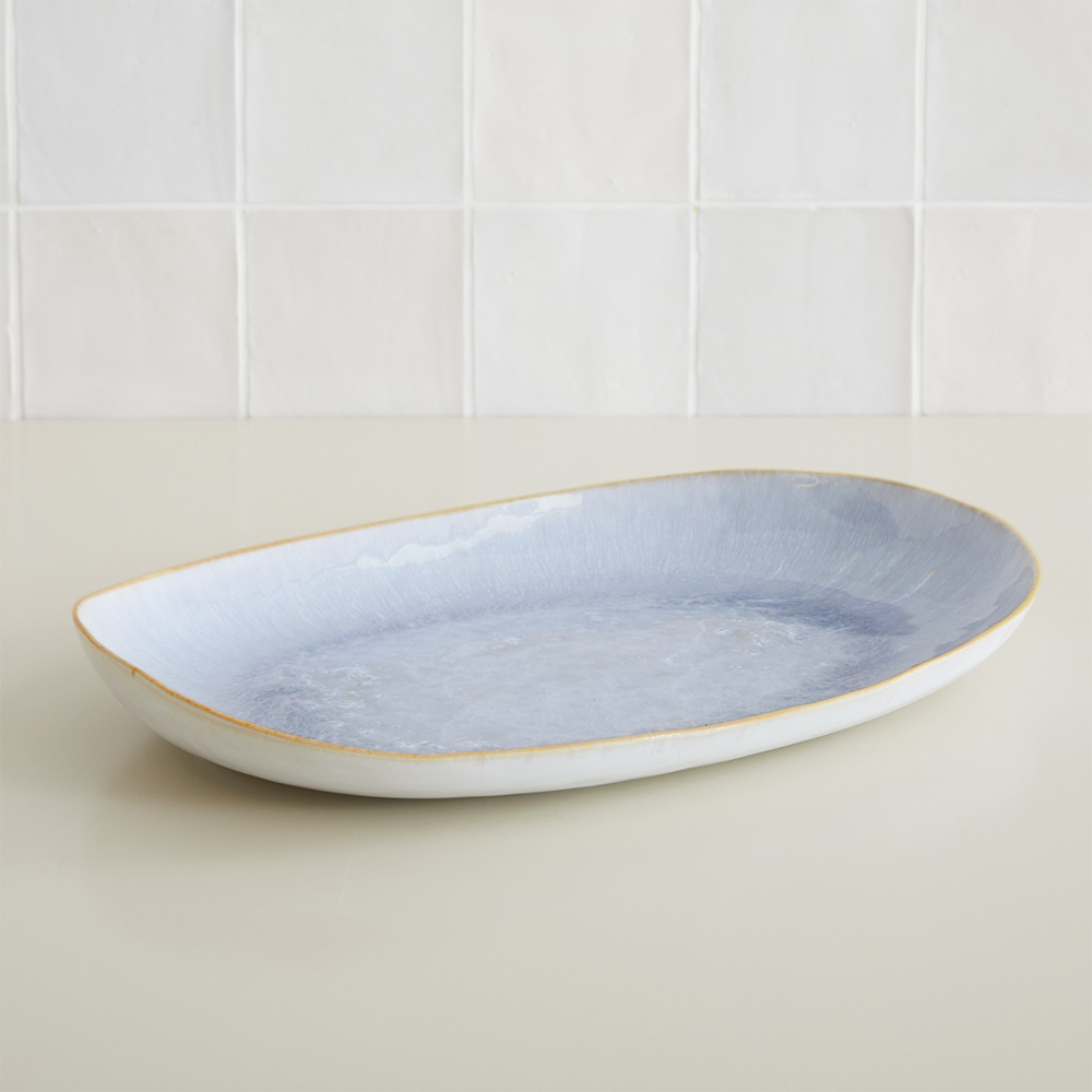Buy online Warm Reactive Glaze Metallic Gold Rim Oval Platter